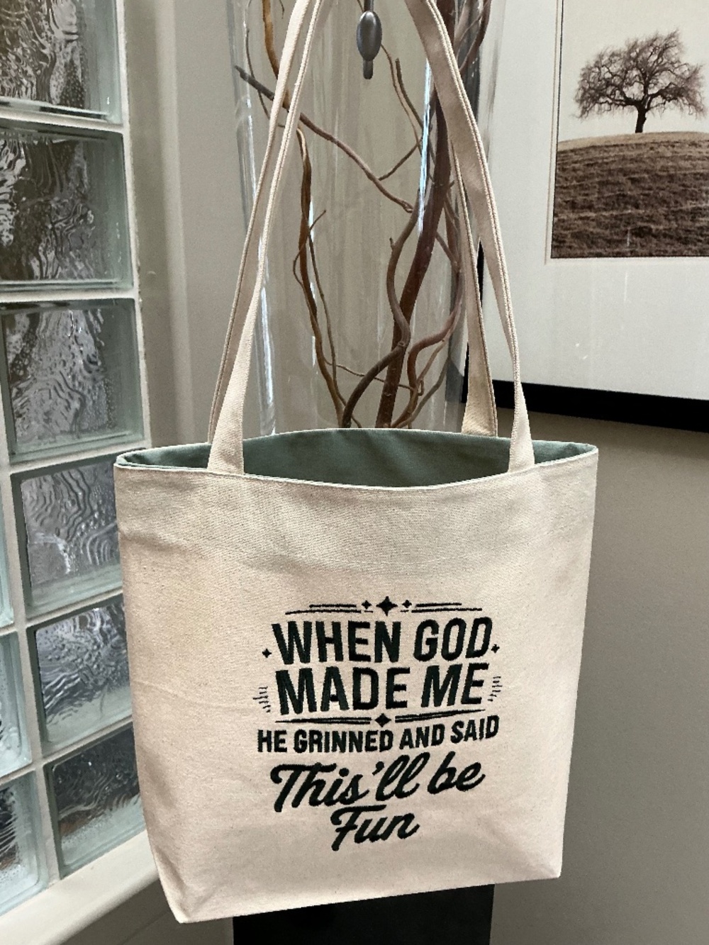 Tote Bag, Embroidered Custom Made, Funny Religious God Faith, Made in Canada